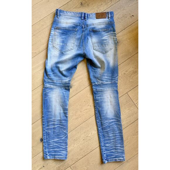 Smoke Rise DNM CO. Men Jeans 32X32 Light Blue Denim Distressed Bar Code Y2K - Picture 6 of 6